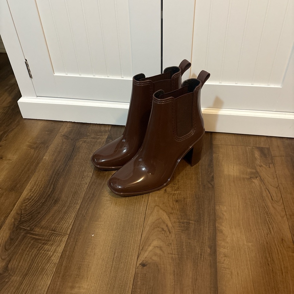 Jeffrey Campbell Brown Heeled Rain Boots Size 6 Chelsea Style